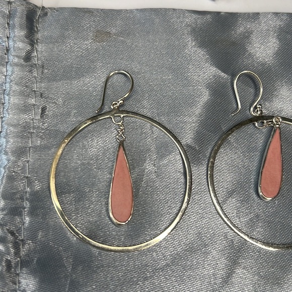 Silver hoops with Pink Enamel Drop Inlay, Handmade by Sarah Blaine - Picture 2 of 3